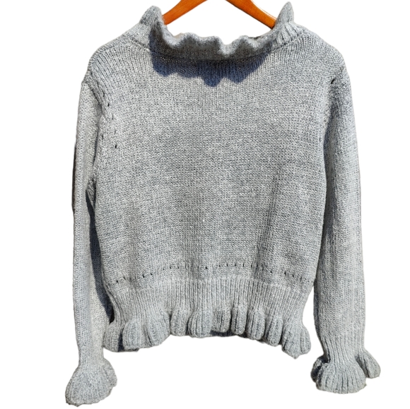 CHICWISH Gray Knit Cozy Ruffle V-Neck Sweater - Picture 3 of 3